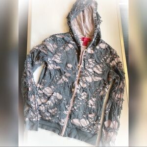 Gray and Pink Distressed Stylish Hoodie